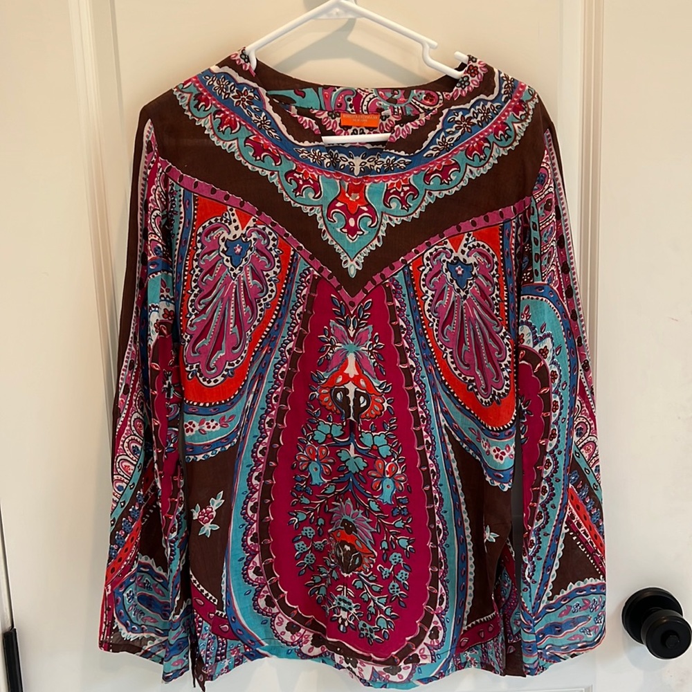 Roberta Freymann Multi Color Patterned Blouse, Si… - image 1